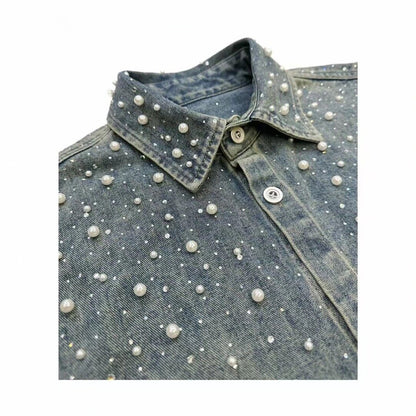 Rhinestone Pearl Denim Shirt
