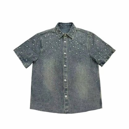 Rhinestone Pearl Denim Shirt