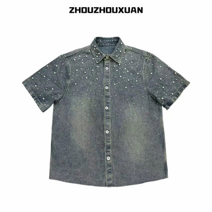 Rhinestone Pearl Denim Shirt