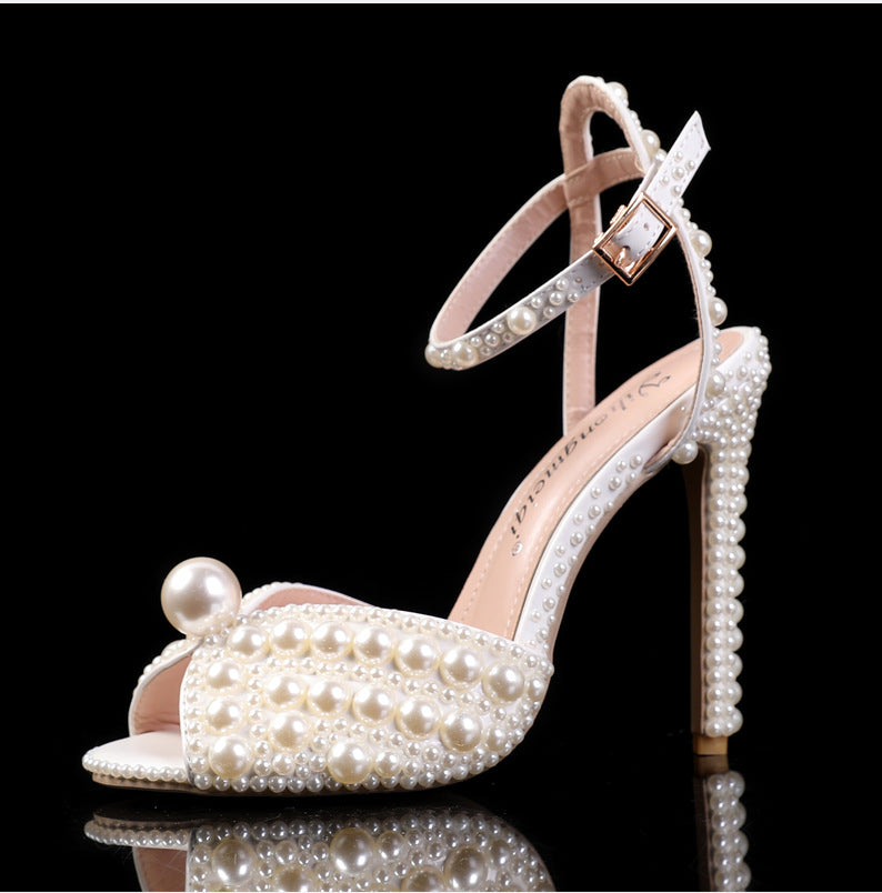 Rhinestone Pearl Womens Wedding High Heels