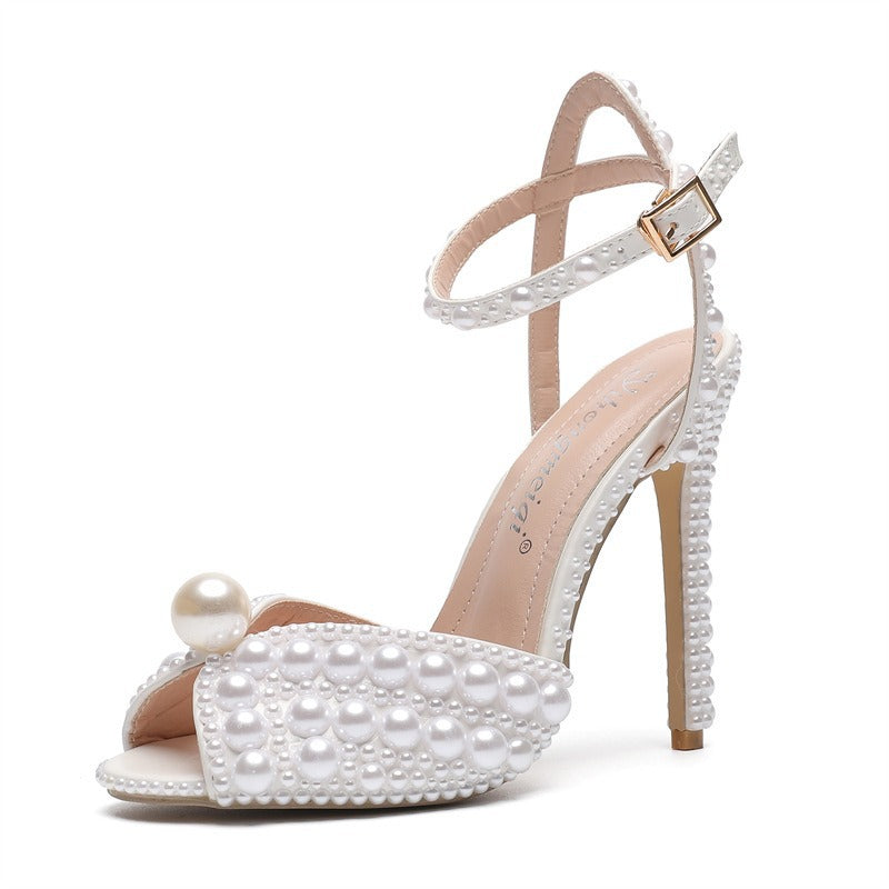 Rhinestone Pearl Womens Wedding High Heels
