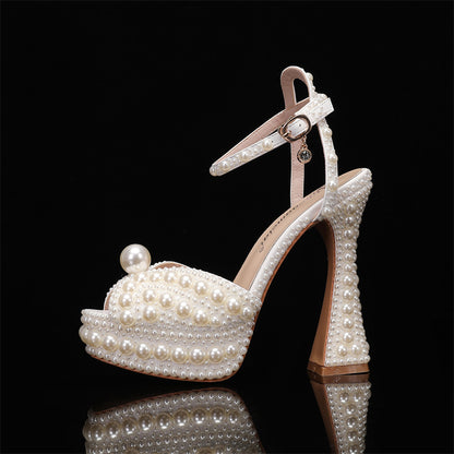 Rhinestone Pearl Womens Wedding High Heels