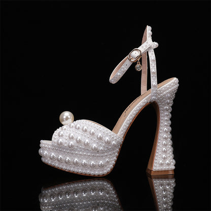 Rhinestone Pearl Womens Wedding High Heels