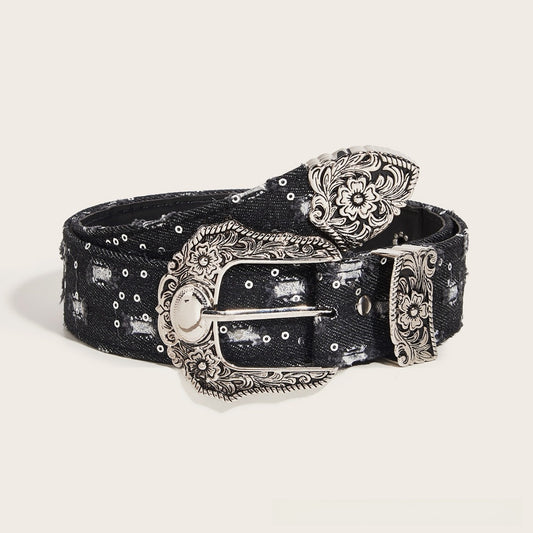 Rhinestone Pin Buckle Canvas Belt for Women