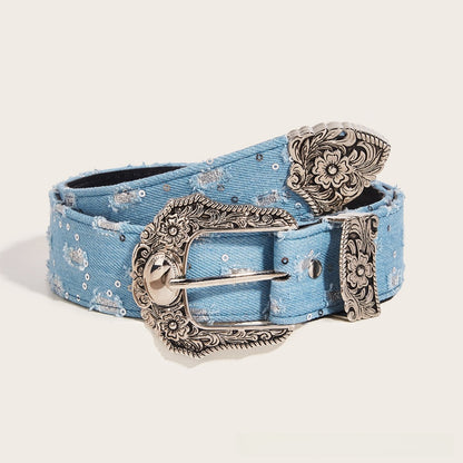 Rhinestone Pin Buckle Canvas Belt for Women