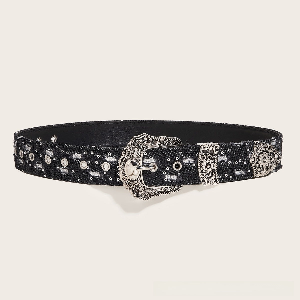 Rhinestone Pin Buckle Canvas Belt for Women