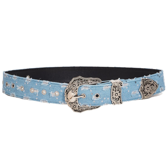 Rhinestone Pin Buckle Canvas Belt for Women