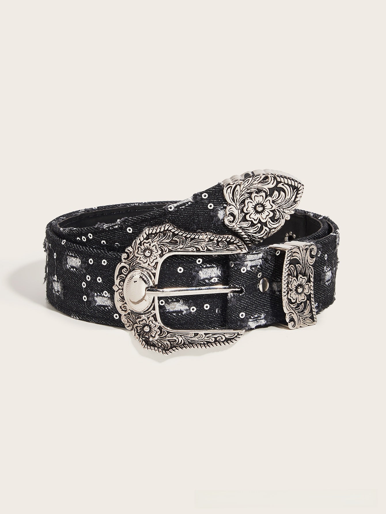 Rhinestone Pin Buckle Canvas Belt for Women