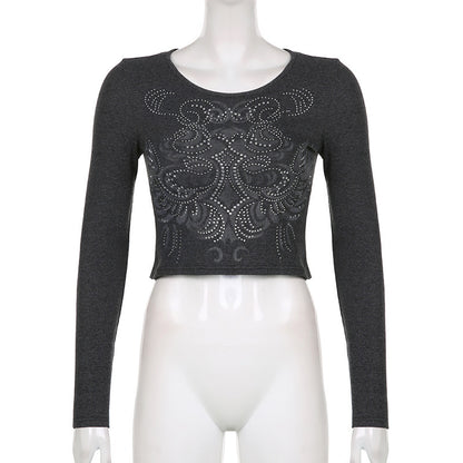 Rhinestone Slim Fit Long Sleeve T-Shirt