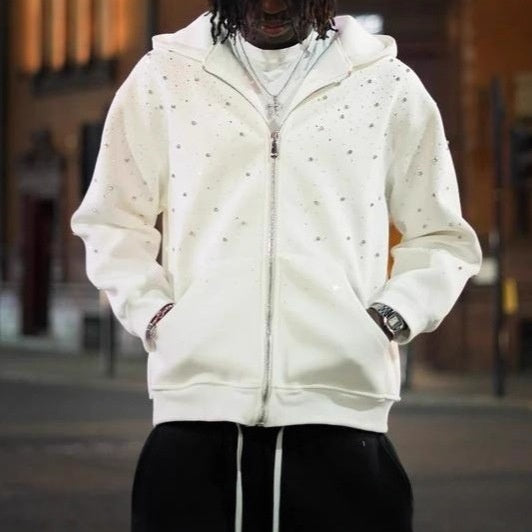 Rhinestone Starry Sky Zip Up Hoodie