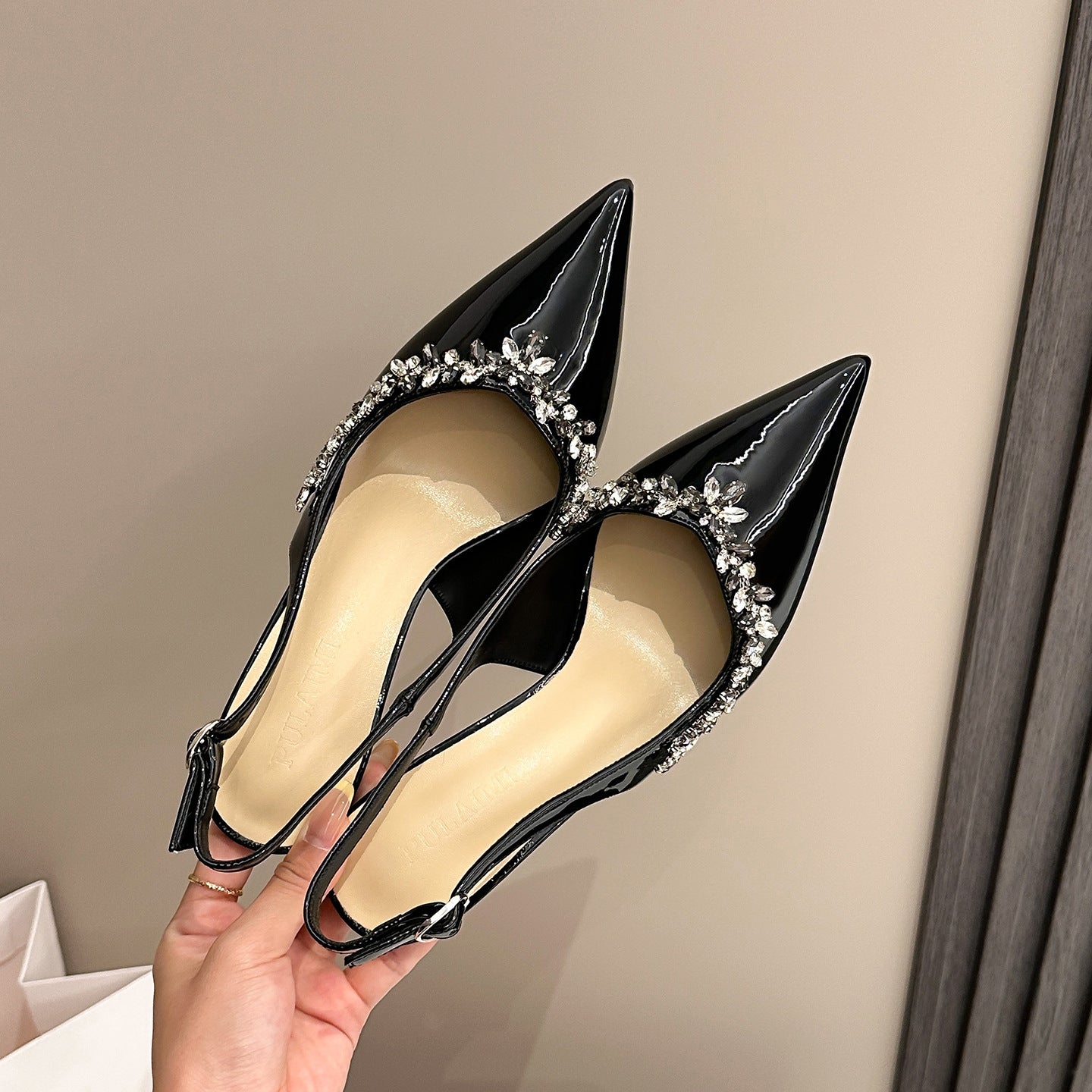 Rhinestone Stiletto Heel Pointed Toe Satin Open Back Sandals for Women