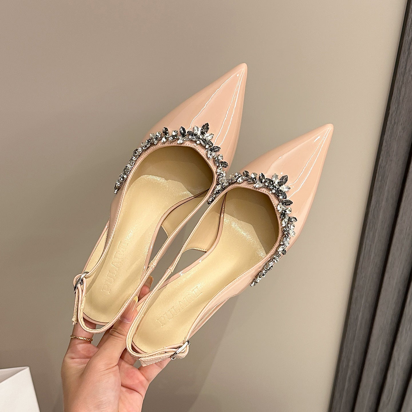 Rhinestone Stiletto Heel Pointed Toe Satin Open Back Sandals for Women