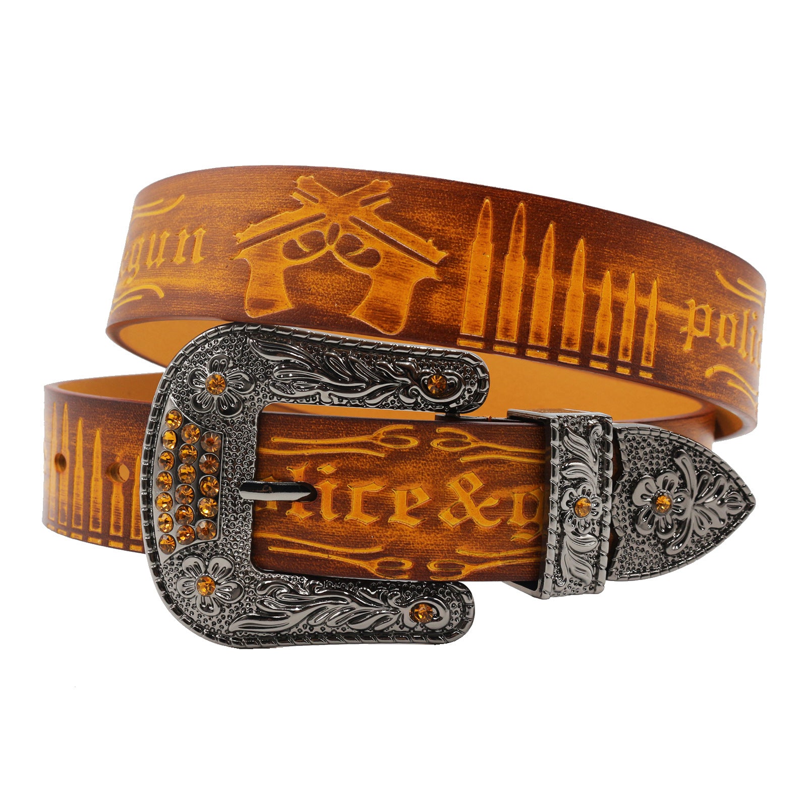 Rhinestone Western Style Cowhide Leather Belt