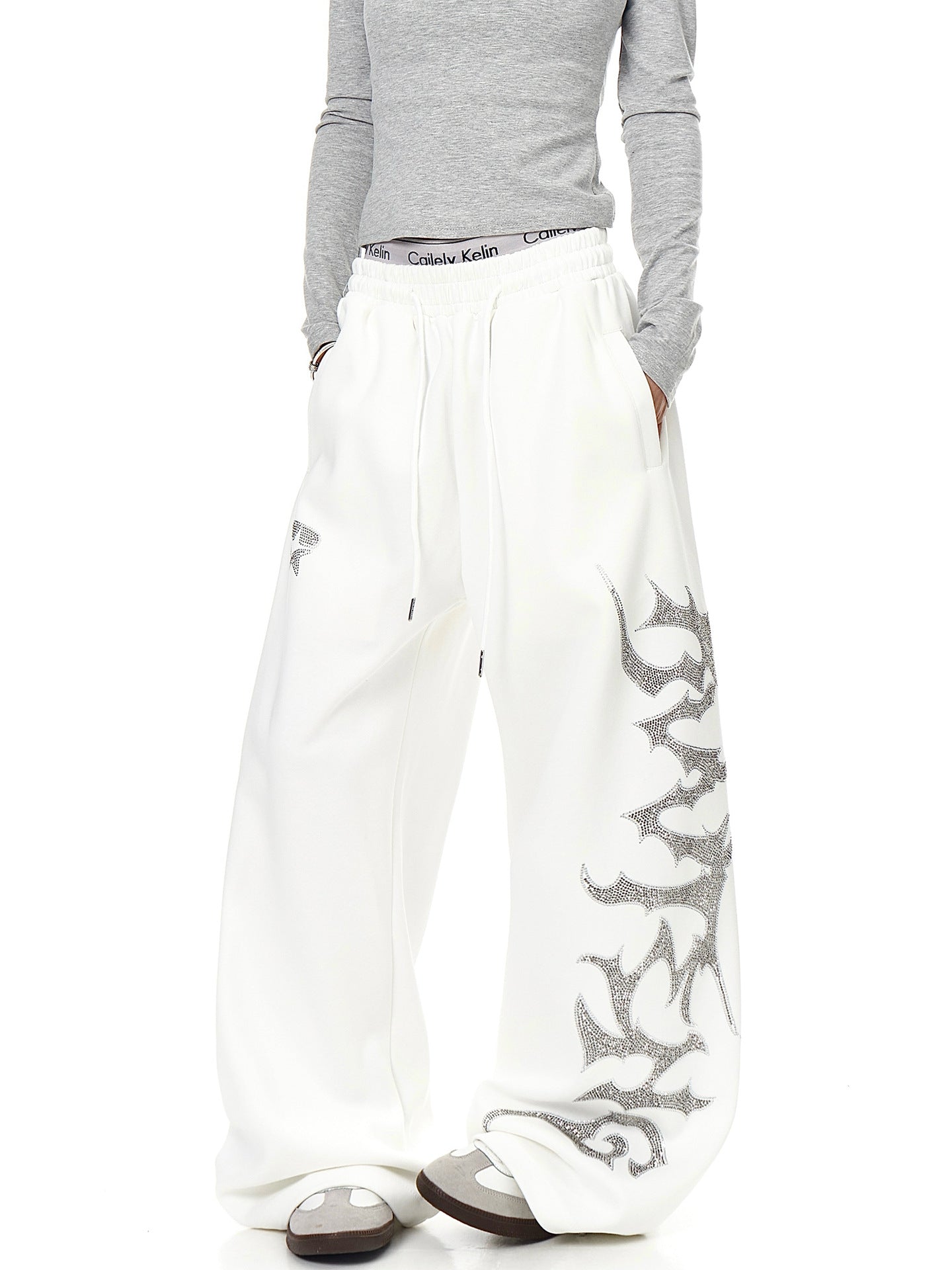 Rhinestone Wide Leg Sweatpants