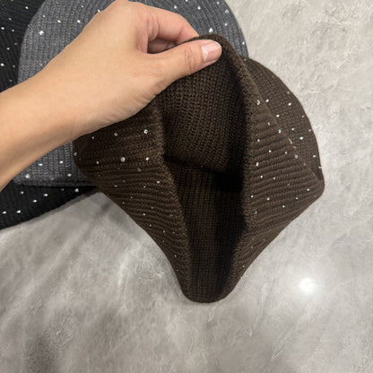 Rhinestone Wool Slouchy Beanie