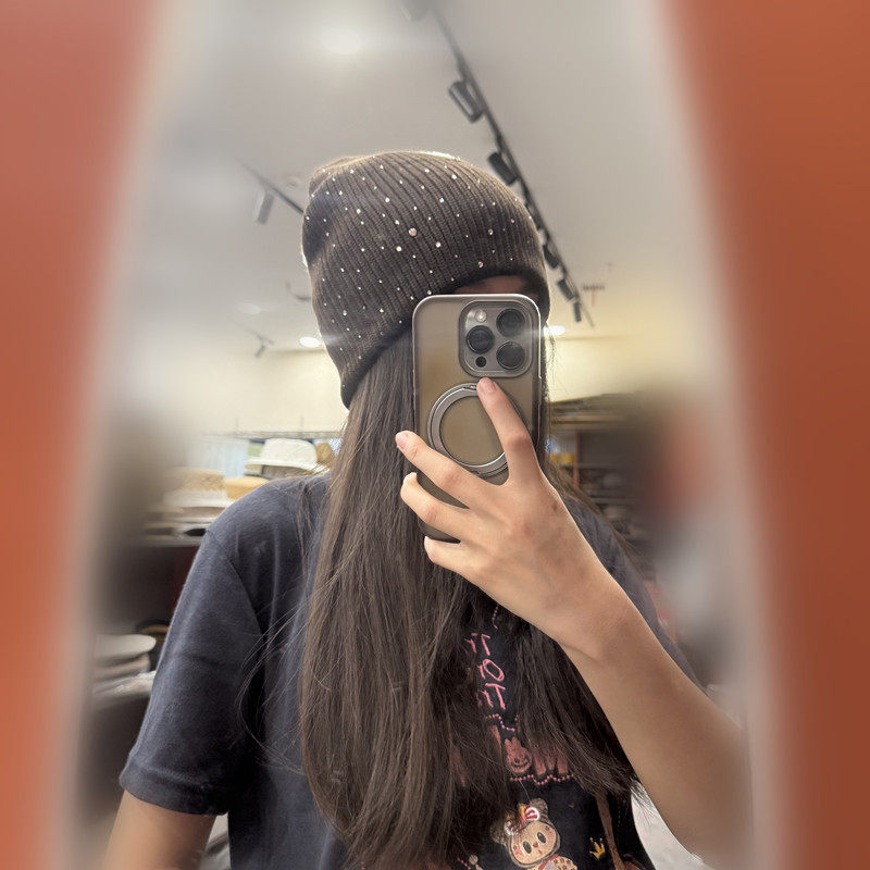 Rhinestone Wool Slouchy Beanie