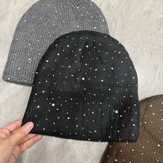 Rhinestone Wool Slouchy Beanie