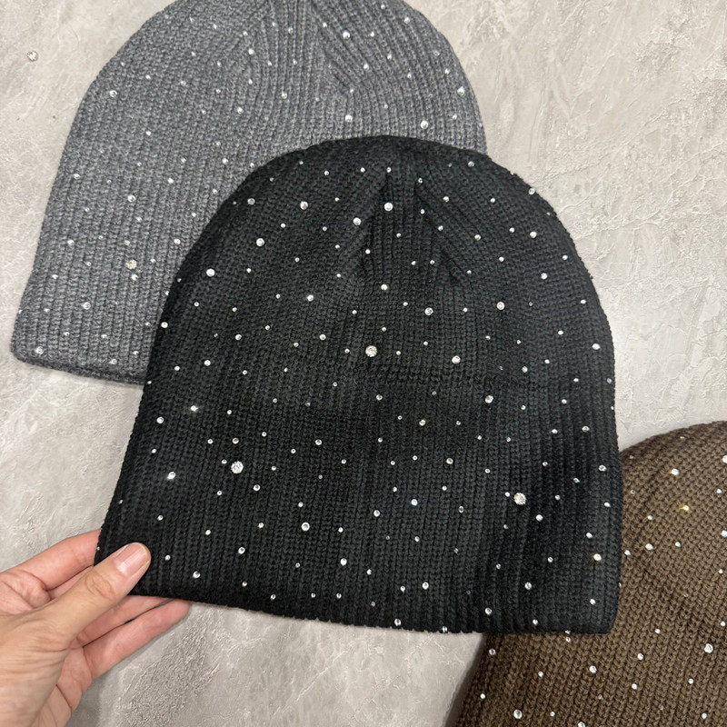 Rhinestone Wool Slouchy Beanie