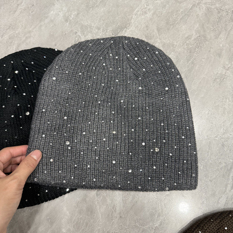 Rhinestone Wool Slouchy Beanie