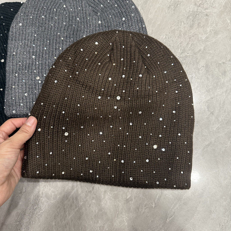 Rhinestone Wool Slouchy Beanie