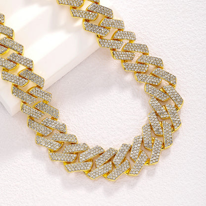 Rhombus Cuban Chain Necklace with Rhinestones