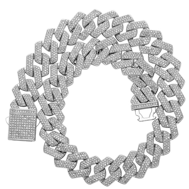 Rhombus Cuban Chain Necklace with Rhinestones