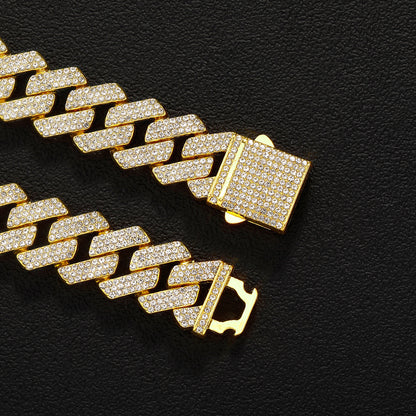 Rhombus Cuban Chain Necklace with Rhinestones