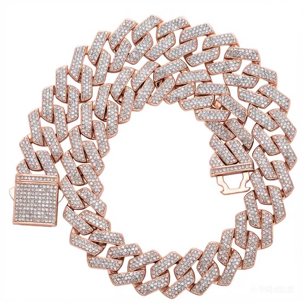 Rhombus Cuban Chain Necklace with Rhinestones