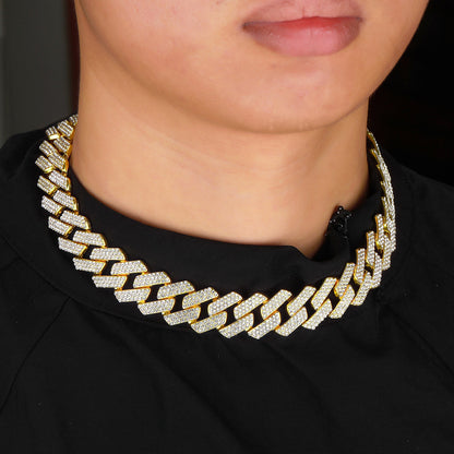 Rhombus Cuban Chain Necklace with Rhinestones