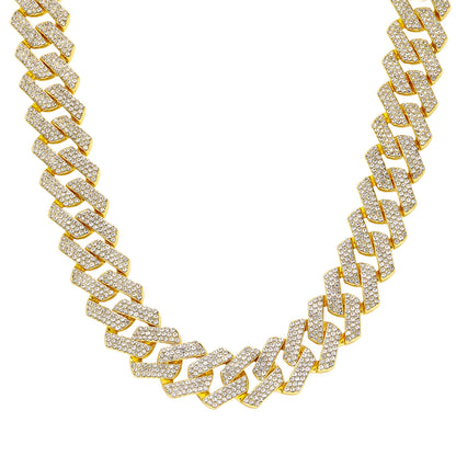 Rhombus Cuban Chain Necklace with Rhinestones