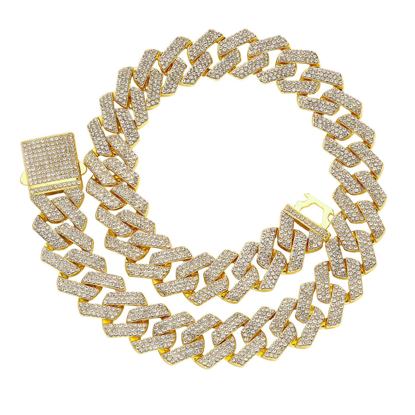 Rhombus Cuban Chain Necklace with Rhinestones