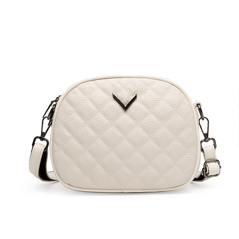 Rhombus Pattern Genuine Leather Crossbody Bag