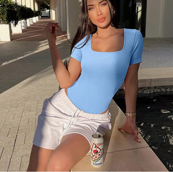 Rib Short-sleeved Sports jumpsuit
