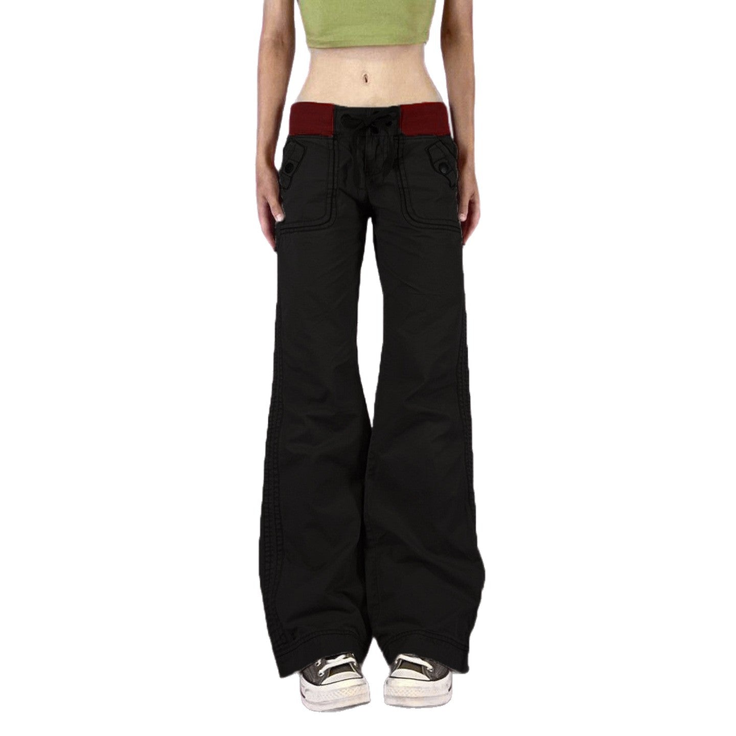 Ribbed Color-Block Low-Rise Denim Pants