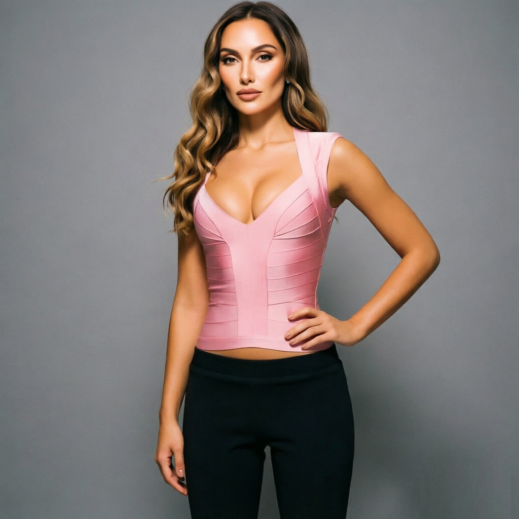 Ribbed V-Neck Sleeveless Top