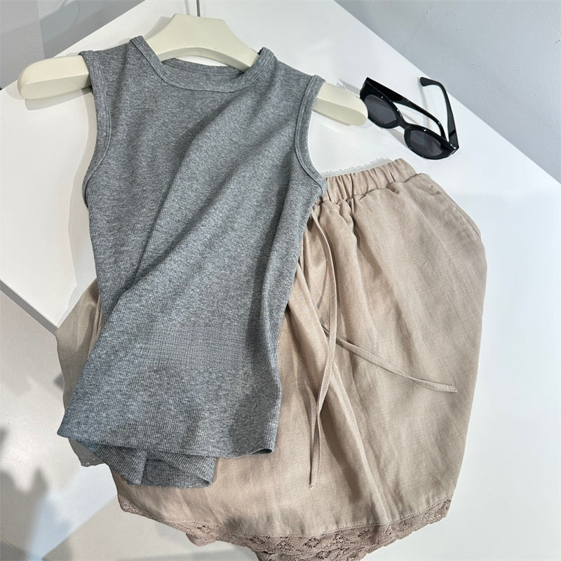 Ribbed Vest with Round Neck