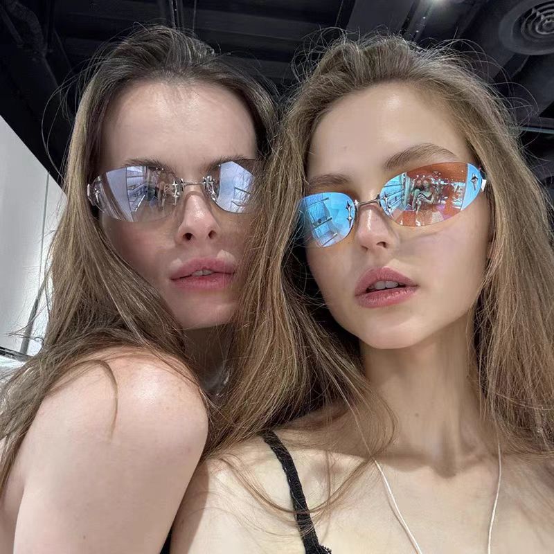 Rimless Sunglasses Retro Star Design UV400 Protection