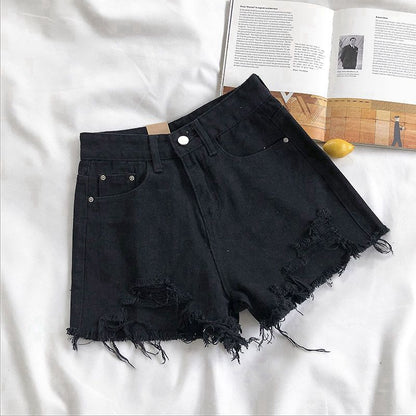 Ripped Denim Shorts High Waisted Wide Leg