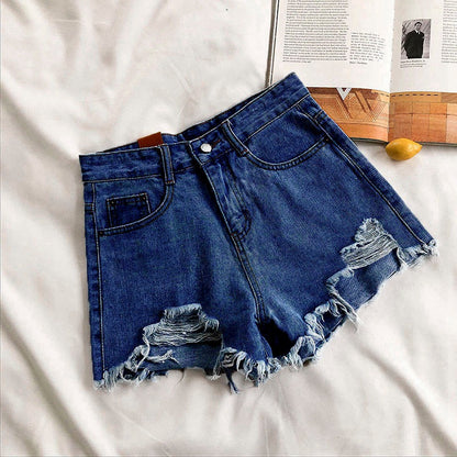 Ripped Denim Shorts High Waisted Wide Leg