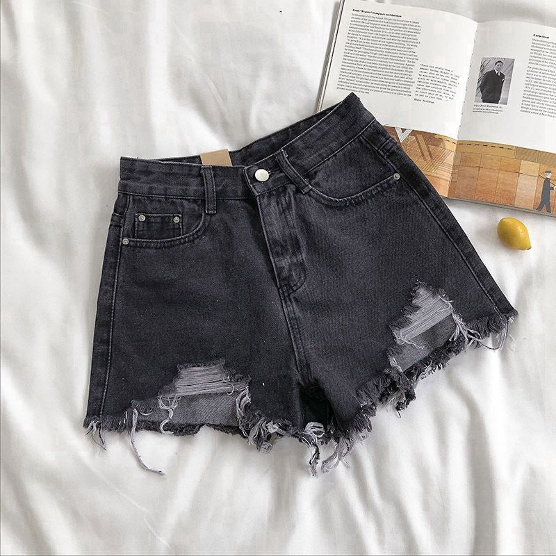 Ripped Denim Shorts High Waisted Wide Leg