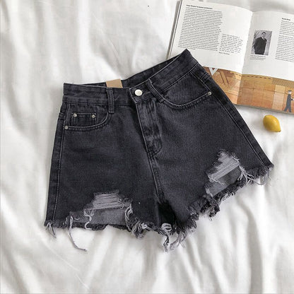 Ripped Denim Shorts High Waisted Wide Leg