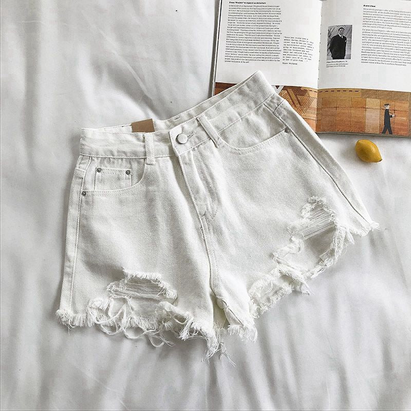 Ripped Denim Shorts High Waisted Wide Leg