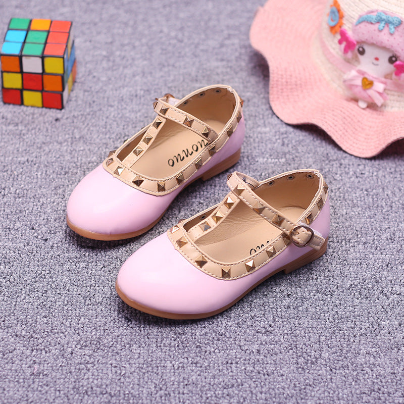 Rivet girls' leather shoes
