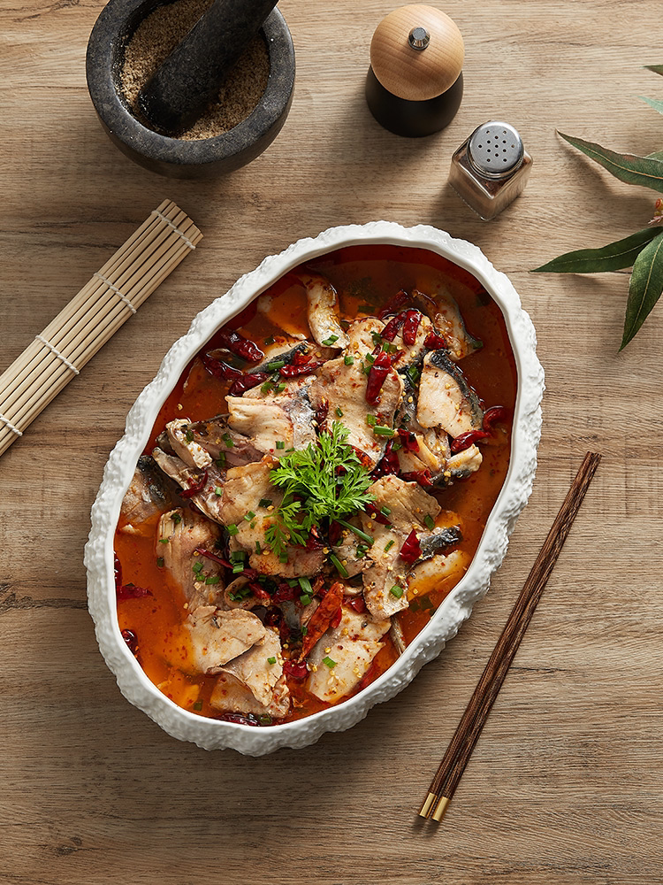 Rock Pattern Deep Steamed Fish Ceramic Plate