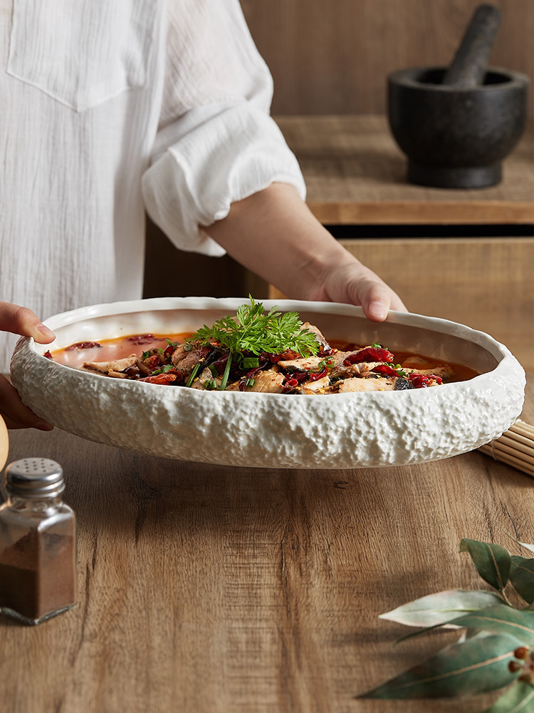 Rock Pattern Deep Steamed Fish Ceramic Plate
