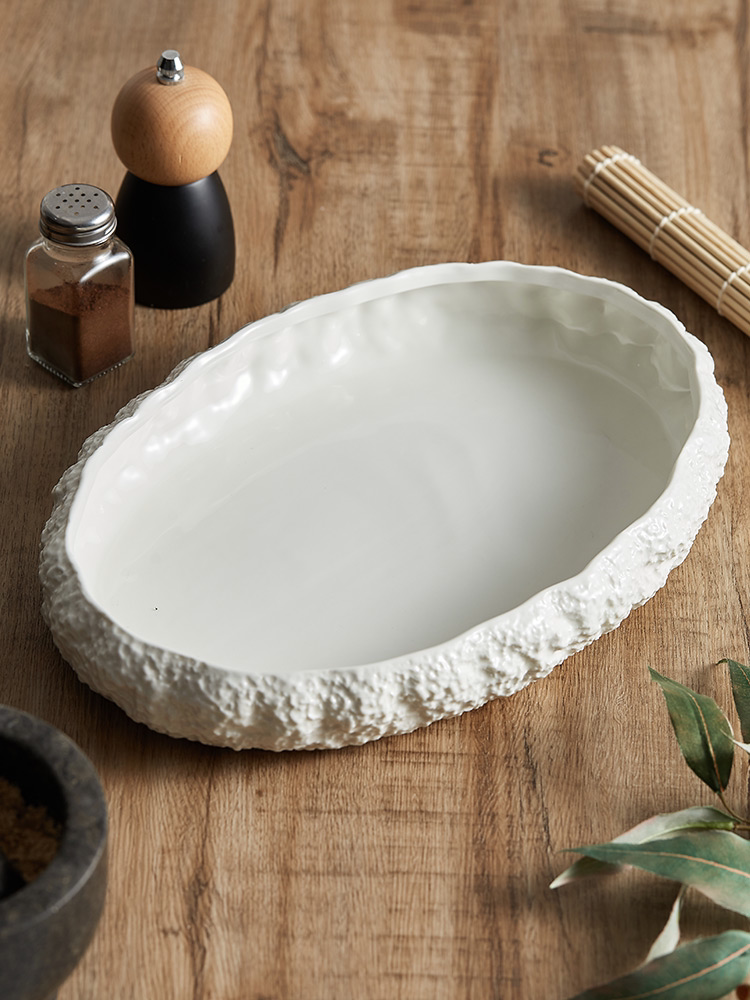 Rock Pattern Deep Steamed Fish Ceramic Plate