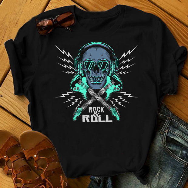 Rock Skull Printed Short Sleeve T-Shirt