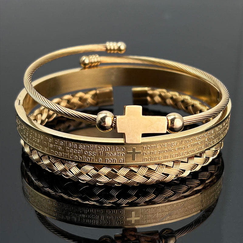 Roman Design Stackable Metal Bracelet for Men