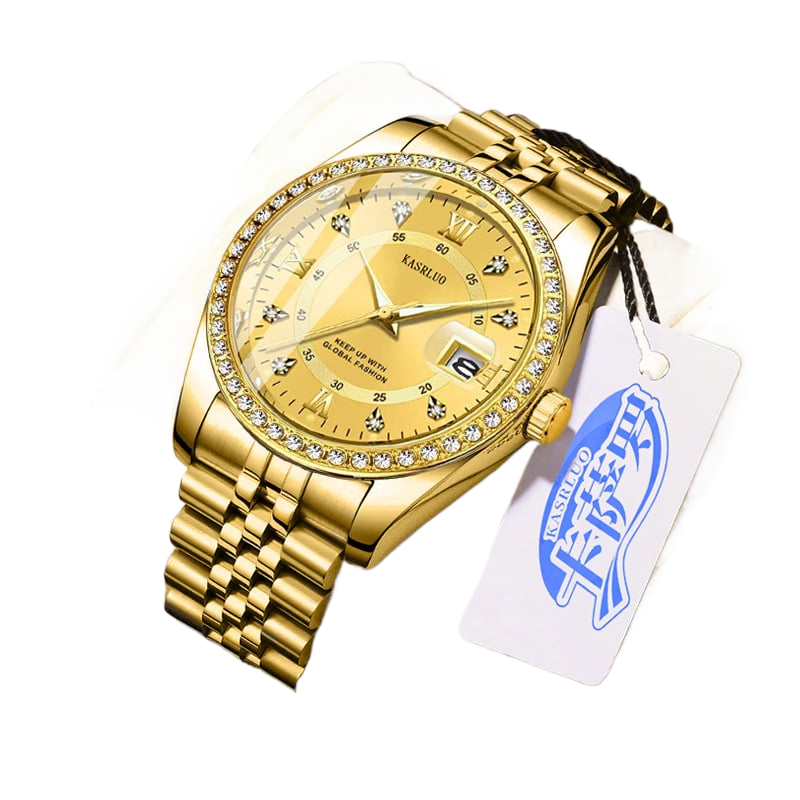 Roman Numerals Diamond Calendar Steel Band Watch