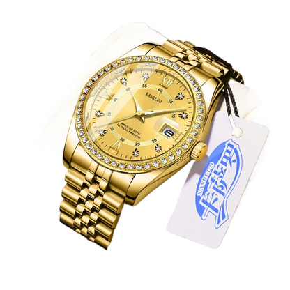 Roman Numerals Diamond Calendar Steel Band Watch